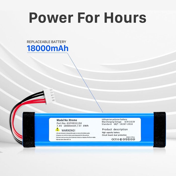 Замінний акумулятор ємністю 18000 мАг для JBL Xtreme 1, сумісний з JBL Xtreme 1, модель GSP0931134, з інструментом для встановлення
