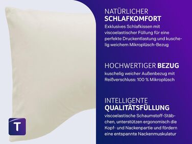 Ексклюзивна спеціальна подушка для сну Traumnacht з в&39язкопружною піною, що знімає тиск, 40 x 60 см, сертифікована Oeko-Tex, виготовлена за німецькими стандартами якості, (1 упаковка), кремова