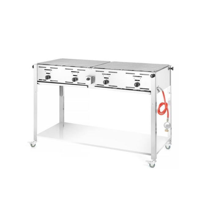 Газовий гриль HENDI Grill-Master Quattro з електронним підпалом, газовим шлангом та редуктором, для зовнішнього використання, 22 кВт, 1270x525x(В)840 мм, нержавіюча сталь 18/0, Large