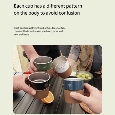 Набір стаканчиків-ступеней з нержавіючої сталі, 4 предмети, з тримачем зі штучної шкіри, місткістю 300 мл, для кемпінгу, активного відпочинку та подорожей