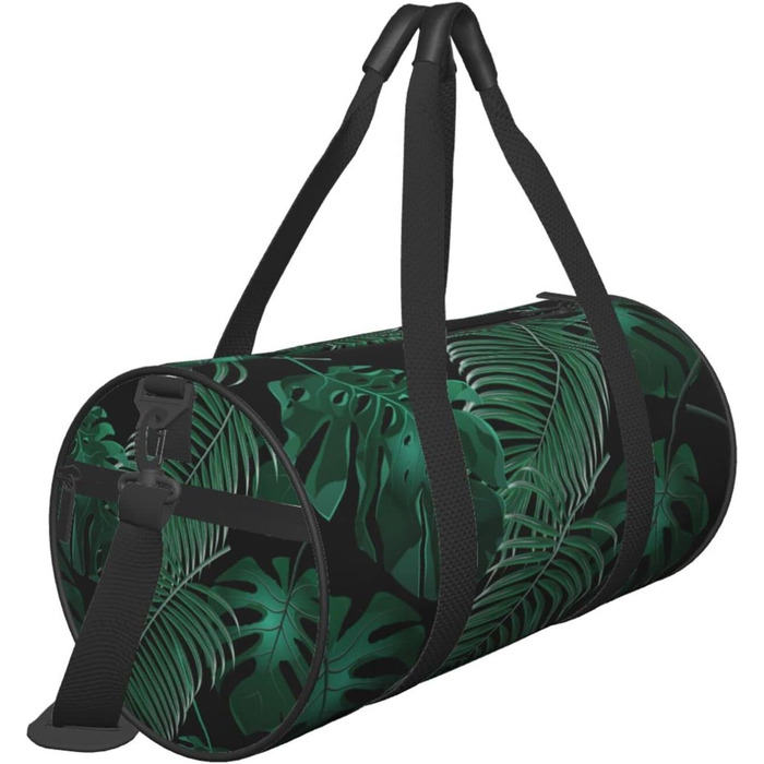 Спортивна сумка для подорожей, принт Листя банана, зелений малюнок, чорний колір, універсальний розмір