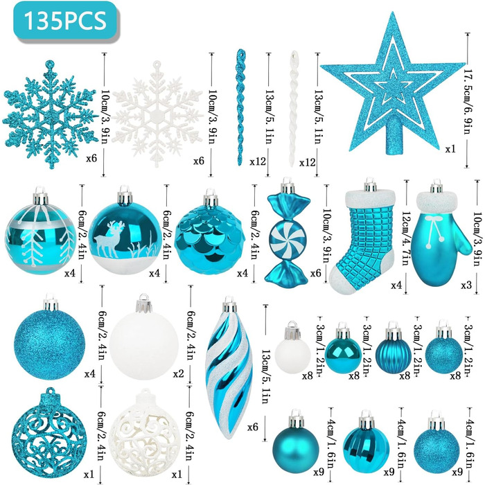 Набір різдвяних прикрас із 135 предметів бірюзові Miaikoe