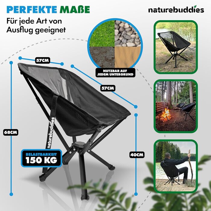 Складане кемпінгове крісло Надлегке Маленький розмір у упаковці Складане Легке Компактне Вантажопідйомність до 150 кг Рибальське крісло Складане крісло Кемпінгове крісло - Піший туризм Риболовля Фестиваль Кемпінг Відпочинок На природі Чорний