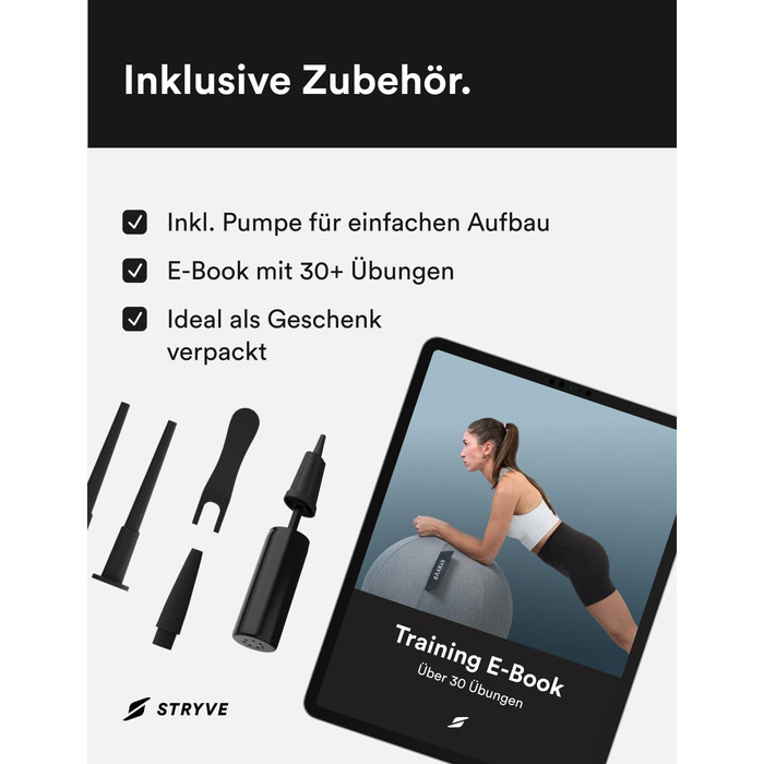 М&39яч для вправ STRYVE Office 65,70 см - Ергономічний м&39яч для вправ з чохлом, який можна прати, та захистом від перекочування, включаючи повітряний насос - Вантажопідйомність до 150 кг - Як офісний стілець, табурет 65 см, тканина Casual Grey