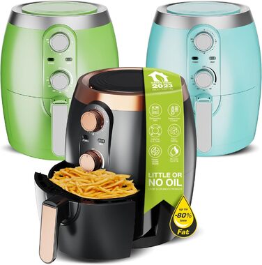 Аерофритюрниця / 3.5 л / чорний, зелений. бірюзовий / 1200 Вт / Мультипіч з таймером до 30 хвилин, без масла та жиру, 100-200C, cool touch, ретро-дизайн (чорний)