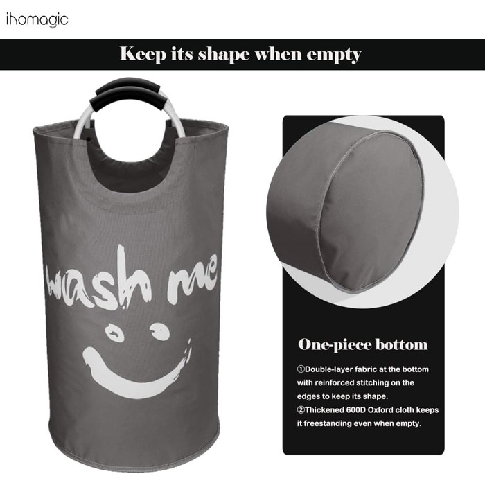 Кошик для білизни з ручками 91L Окремо стоячий кошик для білизни Розбірний, мішок для брудної білизни зі смайликом для брудної біл