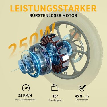 Складаний електровелосипед ESKUTE D100 16 x 2,5 дюйма, електричний велосипед для чоловіків та жінок, фетбайк зі знімним акумулятором 36 В 13 Аг, великий запас ходу до 100 км, складний педальний велосипед для дорослих, світло-жовтий, стандартний