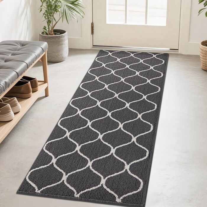 Килим для кухні COSY HOMEER з нековзним покриттям, 60 x 180 см, Кухонна доріжка, яку можна прати, стійка до плям, можна прати в пральній машині, для кухні, пральні, входу, коридору, сірий, 60 x 180 см