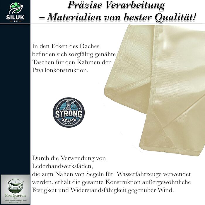 Замінний дах для садового павільйону 3 x 3 м, водонепроникний, матеріал Панама, м&39який ПВХ Панама 370 г/м, надзвичайно міцний, бежевий