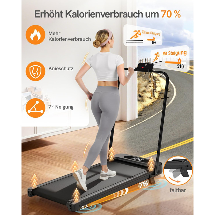 Бігова доріжка HomeFitnessCode Incline - біговий килимок, маленький міні-біговий килимок з нахилом, електричний під столом, 1-8 км/год, чорний