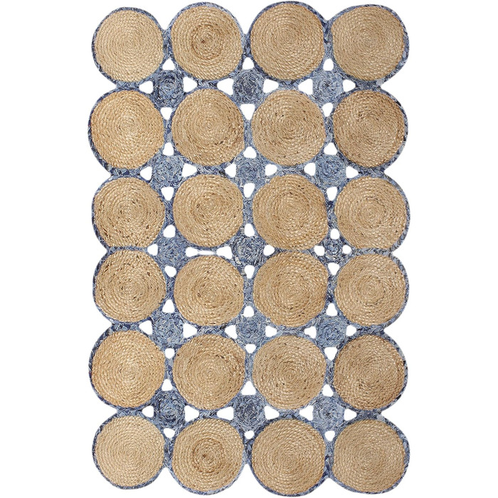 Натуральний ганчірковий килим ручної роботи, геометричний, бежево-блакитний, джут і бавовна, для передпокою, коридору, кімнати, де