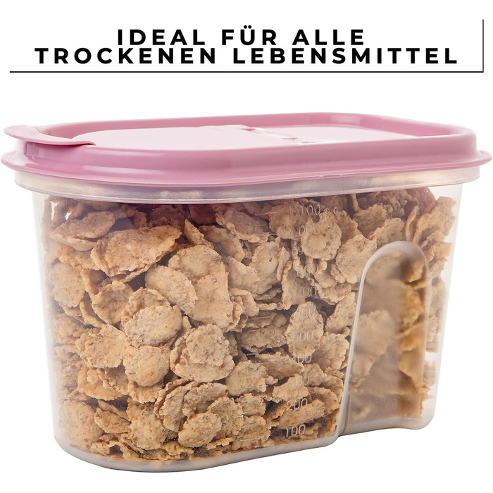 Контейнери для зберігання SUSTANIA, набір з 4 шт. , різні розміри, 1 л, прозорі з кришками на шарнірах, диспенсери для пластівців, пластик, ідеально підходять для пластівців, зроблено в Європі, 100 придатні для переробки