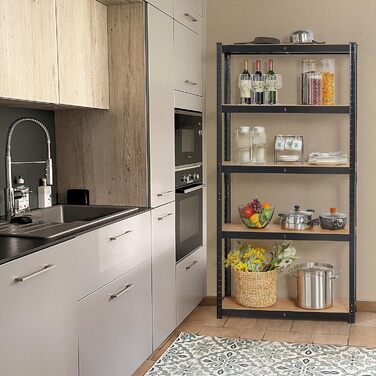 Полиця для зберігання Yaheetech для важких умов експлуатації з регульованими полицями з МДФ, органайзер-стелаж для гаража, вітальні, кухні, підвалу 90x30x180 см/чорна