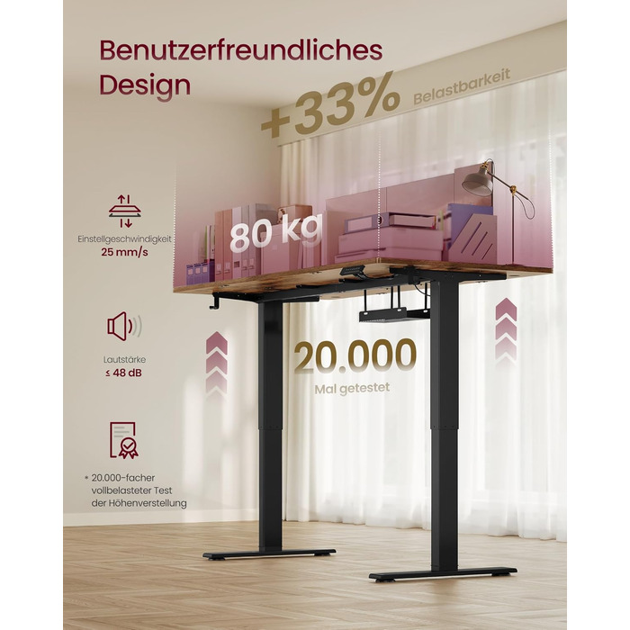 Стіл VASAGLE з регульованою висотою, 160 x 80 см, порт USB-C, подовжувач для зберігання, стіл для роботи стоячи, нагадування про тривале сидіння, 3 кнопки пам&39яті, для офісу, вінтажний коричневий LSD146KD02 160 x 80 см вінтажний коричневий