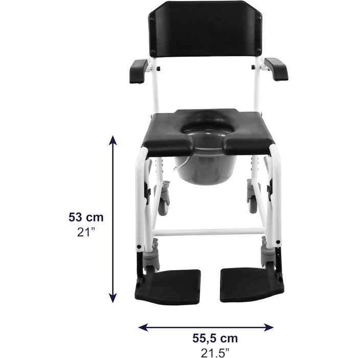 Туалетне крісло для людей похилого віку з коліщатками (версія 2.0 Покращені гальма), Крісло-туалет для душу мобільне регулювання висоти, Крісло для душу з коліщатками, Приліжкове крісло для дорослих чорне