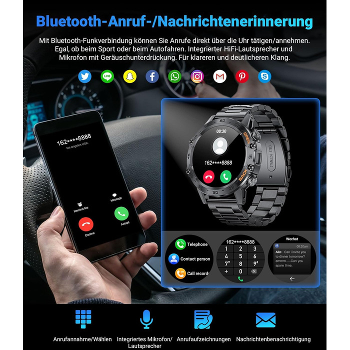 Чоловічий смарт-годинник LIGE з функцією телефону, 1,39-дюймовий військовий смарт-годинник з 24-годинним серцевим ритмом, артеріальним тиском, тривалістю сну, понад 100 спортивними режимами, фітнес-годинник, понад 300 циферблатів, водонепроникний IP67, чо