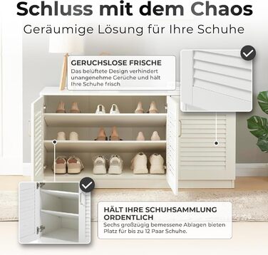 Взуттєва шафа Løten, полиця для взуття з 3 дверцятами та 6 полицями, відділення для взуття, 125 x 36 x 62 см, вміщує до 12 пар взуття, біла, 125 x 36 x 62 см