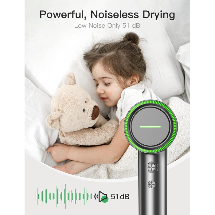 Іонний фен Fezax з безщітковим двигуном 110 000 об/хв для швидкого сушіння, високошвидкісний фен з 200 мільйонами негативних іонів