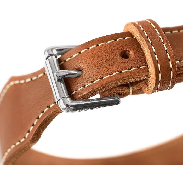 Ошийник для собак Hunter Aalborg ЕКСТРАШИРОКИЙ, колір коньяк, з м'якої шкіри напів-аніліну, з елегантним контрастним швом, виготовлено в Німеччині, розмір 35 коньяк 35