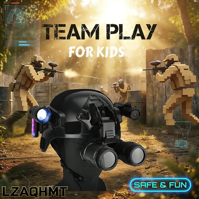 Тактичний комплект шолома та захисного жилета для дітей з ліхтариком, багатофункціональне бойове спорядження для косплею, страйкболу та ігор на свіжому повітрі, чорний