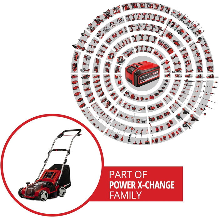 Аератор-садовий пилосос GE-SA 36/35 Li-Solo Power X-Change (Li-Ion, 36 В, безщітковий двигун, робоча ширина 35 см, мішок для збору трави 28 л, регульована глибина обробки, акумулятор та зарядний пристрій продаються окремо) у комплекті з аераційною та пило