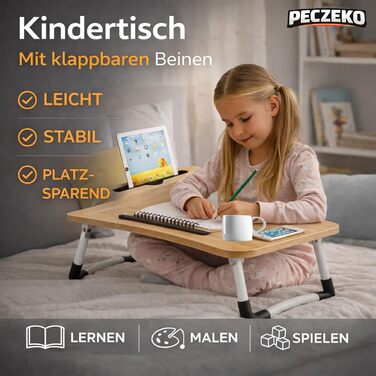 Складаний столик для ноутбука та сніданку дерев'яний піднос-стіл з тримачем для планшета, для дивана та ліжка, багатофункціональний столик для роботи, навчання, читання та їжі, (60 см)