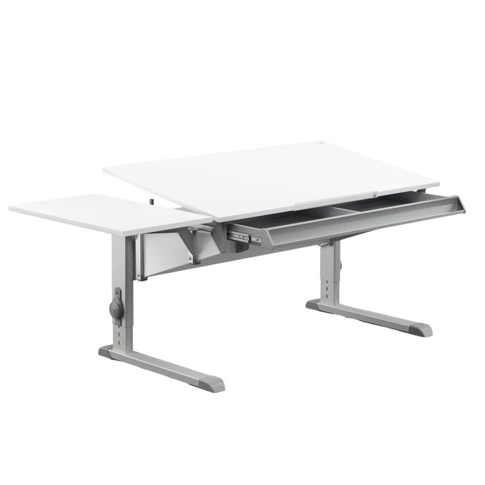 Дитячий письмовий стіл Moll Sprinter, регульований по висоті росте разом з вашою дитиною, ергономічний та нахиляється для вертикального сидіння ідеально підходить для школярів білий письмовий стіл, додаткова шухляда Зроблено в Німеччині Бічна стільниця та