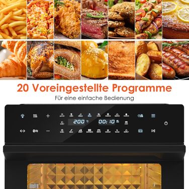 Аерофритюрниця LLIVEKIT 30 л XXL, міні-духовка з конвекцією з 20 програмами та 9 аксесуарами, міні-духовка зі світлодіодним сенсорним екраном, фритюрниця без олії з оглядовим вікном, два режими приготування, книга рецептів, 80C-230C