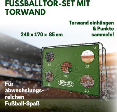 Найкращі спортивні футбольні ворота Дитячі футбольні ворота 240 см x 170 см x 85 см Міцні із зеленою стінкою-мішенню та 5 лунками для стрільби Високоякісні дитячі ворота з сіткою, стінкою-мішенню та кілочками Сірі футбольні ворота