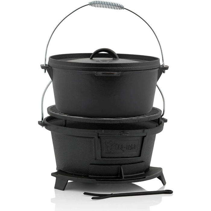 Чавунна каструля-гриль з решіткою (Ш) 32 x (Г) 33 x (В) 18 см гриль в стилі Хібачі з підйомником решітки похідний гриль на вугіллі