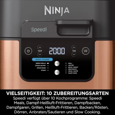 Мультиварка Ninja Speedi, 5,7 л, мультиварка 10-в-1, фритюрниця, аерофритюрниця, повільне приготування, гриль, випічка, чорно-мідний ON400EUCP мідний чорний 10-в-1