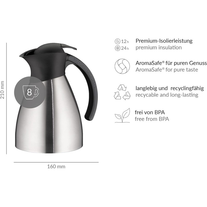 Термоглечик alfi Bono, нержавіюча сталь, матове покриття, 1,0 л (1000 мл)