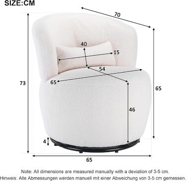 Біле плюшеве обертове крісло з поперековою подушкою - вантажопідйомність 100 кг з обертовою металевою основою