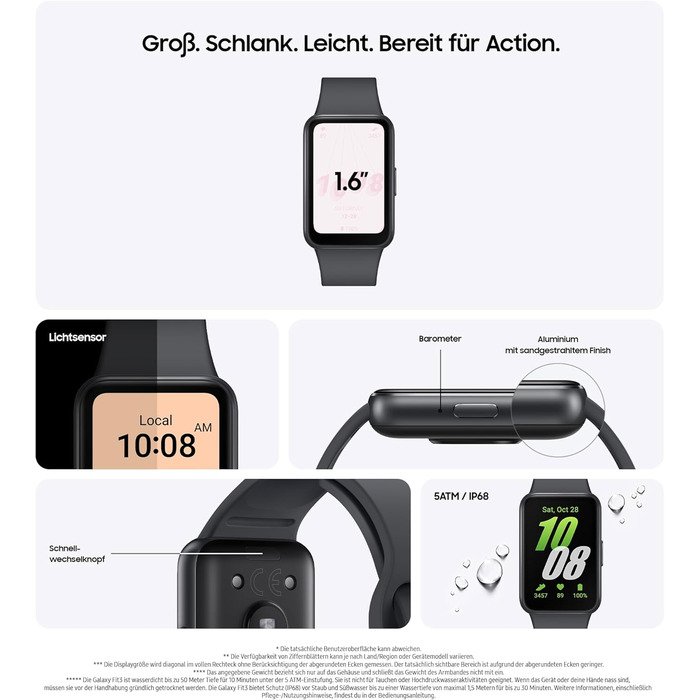 Розумний годинник Samsung Galaxy Fit3, фітнес-годинник як фітнес-трекер та трекер активності, сірий, з 36-місячною гарантією виробника ексклюзивно на Storeo
