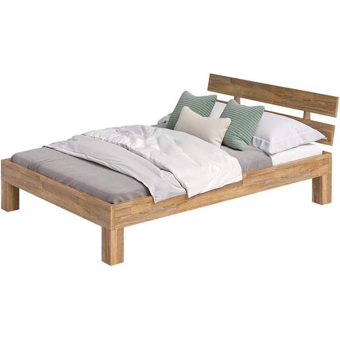 Ліжко Skølm Floki з масиву дуба 140x200 см - високоякісний каркас ліжка - каркас ліжка з узголів&39ям - ліжко з натуральної промасленої деревини - 140x200 см ліжко, що підходить як двоспальне ліжко - футон 140 x 200 см з узголів&39ям - дуб