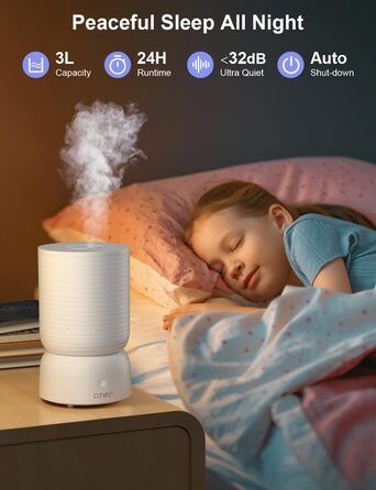 Зволожувач повітря CLEVAST, ультразвуковий зволожувач повітря з верхнім заповненням 3 л Cool Mist безшумний, зволожувач повітря дл