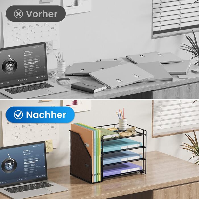 Органайзер для столу VITVITI, 4-рівневий лоток для листів, тримач для файлів з файлами для журналів, офісний органайзер для документів A4, тримач для файлів для журналів (чорний)