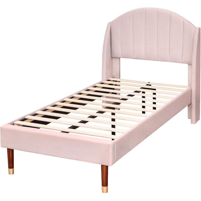 Односпальне ліжко HYUB з м&39якою поверхнею 90x200 см з рейковою основою та каркасом, ліжко з місцем для зберігання речей, дитяче ліжко з узголів&39ям, дерев&39яна рейкова опора, оксамитове континентальне ліжко, місце для зберігання речей під ліжком, без 