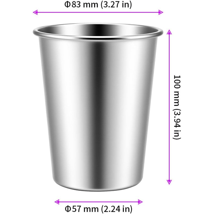 Набір з 8 чашок з нержавіючої сталі, 350 мл, срібна кружка з нержавіючої сталі, штабельовані металеві дорожні чашки, чарки для шотів, чашки з нержавіючої сталі для кемпінгу, вечірок, подорожей, барів та активного відпочинку