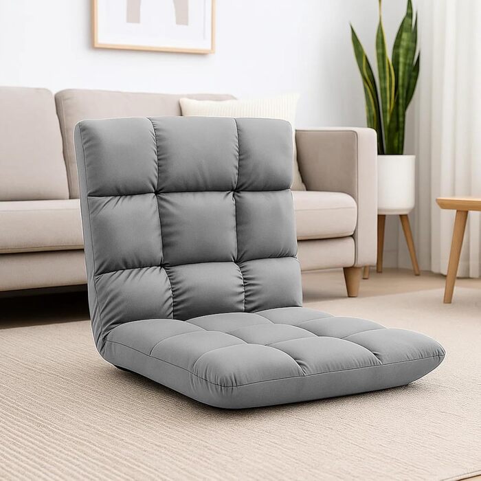 Розкладне крісло для підлоги, диван-лінивець з регульованою спинкою, крісло-реклайнер, складна поверхня для сидіння та лежання, розкладне крісло для підлоги, диван-лінивець, крісло-реклайнер для вітальні, офісу, для медитації (сірий)