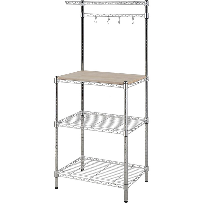 Кухонна полиця Storeo Basics 3, пекарська полиця з дерев&39яним столом, хромована, дерев&39яна, 61 см хромована, бежева