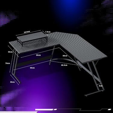 Геймерський стіл Yansee L-подібної форми, кутовий стіл для геймерів, великий комп&39ютерний стіл, 130x130 см, чорний