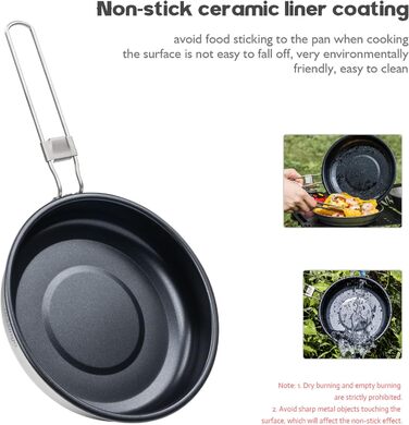 Сковорода для кемпінгу iBasingo 22 см 1500 мл Титанова сковорода з антипригарним покриттям зі складною ручкою Портативна легка ско