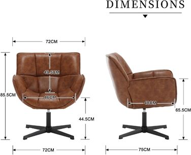 Крісло Chairus Lounge Крісло для вітальні Обертове крісло-крило з м&39якої шкіри PU Крісло-акцент з металевими ніжками Спальня (коричневий) Штучна шкіра Коричневий