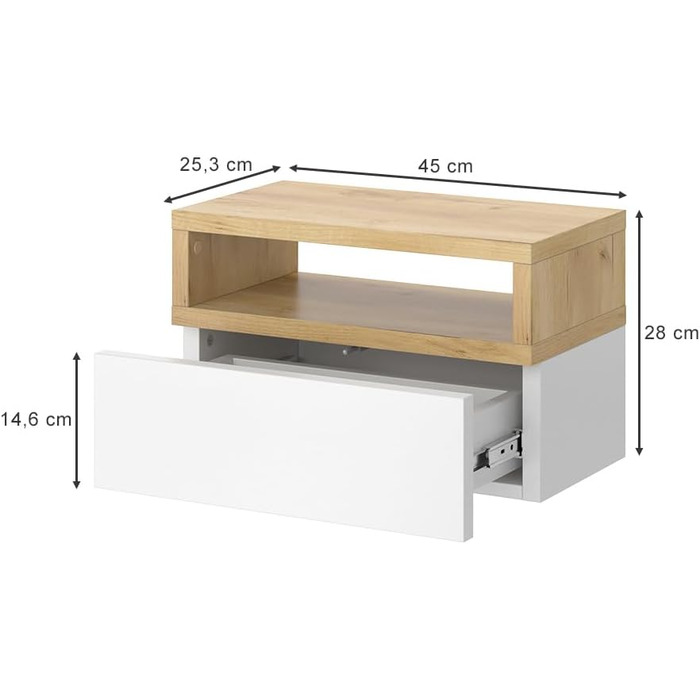 Тумба приліжкова Vicco Urbano, дуб золотистий/білий, 45 x 28 см Коричнева одномісна