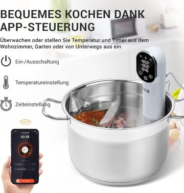 Стік LIFELONG 1200 Вт Sous Vide - з керуванням додатком I Приготування з нержавіючої сталі з таймером для м'яса, риби, овочів Сувідестаб Сус Гарер Susvide Sovit Souvidgarer Sou Vid Souc Vide Rod Stick