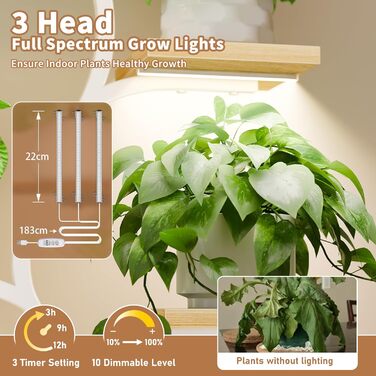 Підставка для рослин з лампою для вирощування - 8-ярусна підставка для квітів 124 см, полиця для рослин з металу та дерева - Квіткові драбини для приміщень та вулиці - Декоративна чорна квіткова підставка для балкону, біла