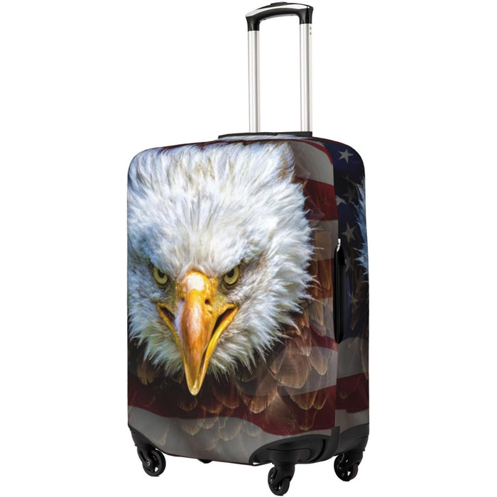 Чохол для валізи, дизайн Американський прапор з орлом, міцний захист валізи, підходить для багажу розміром 45,7 - 81,3 см, розмір XL, Чорний, X-Large