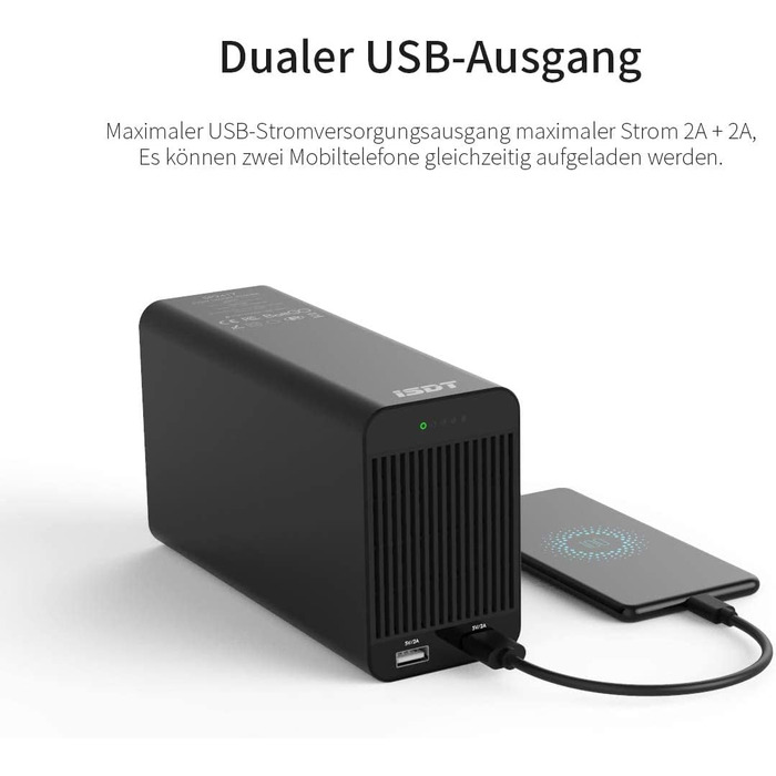 Портативний блок живлення ISDT, накопичувач енергії, 400 Вт, 17 А, генератор акумуляторів, 240 В змінного струму, 1 порт постійного струму та 2 USB-виходи для заряджання, для подорожей, кемпінгу, екстреного використання з літій-/літій-полімерними/літій-іо