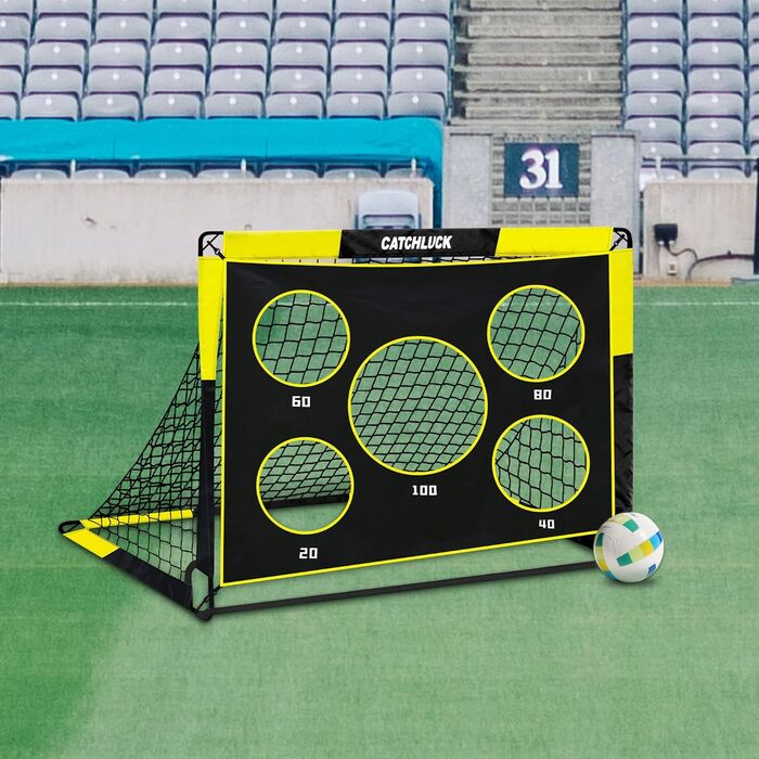 Футбольні ворота для саду, дитячі футбольні ворота 2 в 1, висувні футбольні ворота з лунками для ударів та сумкою для перенесення, кілки для землі, покращення - жовті - 120x90x90